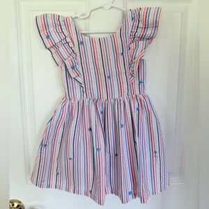 Adorable Multicolor Striped Patriotic Girls Dress w/ bow - Size 4t
